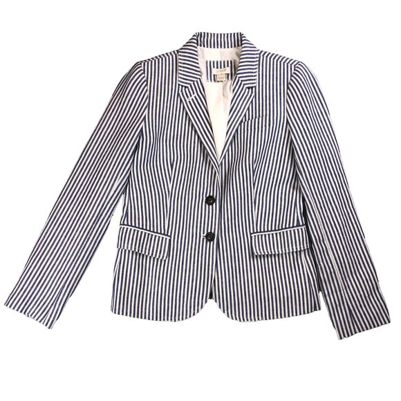 J. Crew Vintage Women's Size 4 Blazer White And Blue Stripe Buttons Sailor - Picture 1 of 8
